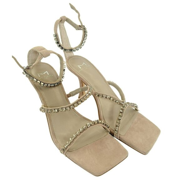 Marc Fisher Dezzi Rhinestone Ankle Strap Open Toe Sandals Sz 9 Light Neutral NEW - Picture 2 of 8